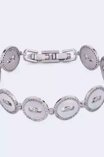 Inspired square shape silver plated free size charm bracelet for women