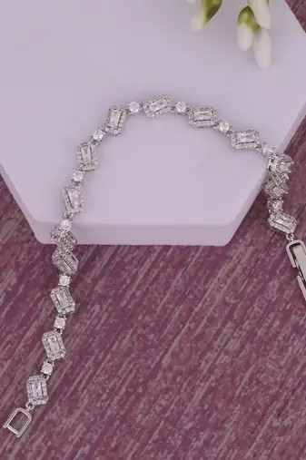 Elegant square shape silver plated free size charm bracelet for women