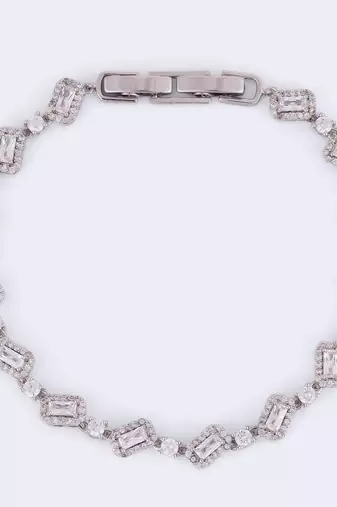 Elegant square shape silver plated free size charm bracelet for women