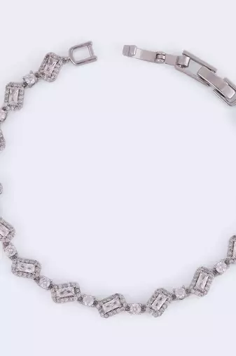 Elegant square shape silver plated free size charm bracelet for women
