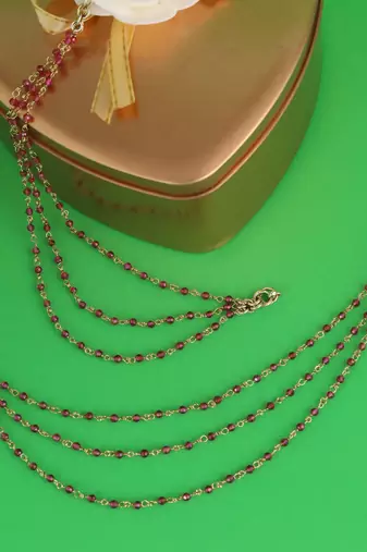 Lovely 3 string long chain red bead gold plated set of 2 ear-chain(kaanchain) for women
