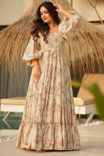 Cream color beautiful partywear attire for trendy girlie looks