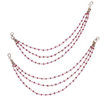 Lovely 3 string long chain red bead gold plated set of 2 ear-chain(kaanchain) for women 2