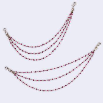 Lovely 3 string long chain red bead gold plated set of 2 ear-chain(kaanchain) for women 3