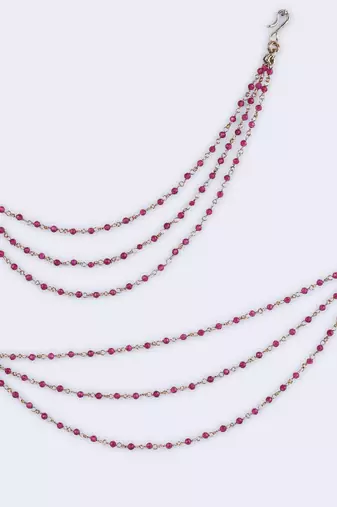 Lovely 3 string long chain red bead gold plated set of 2 ear-chain(kaanchain) for women