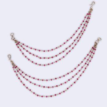 Lovely 3 string long chain red bead gold plated set of 2 ear-chain(kaanchain) for women 4