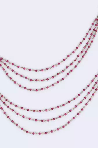 Lovely 3 string long chain red bead gold plated set of 2 ear-chain(kaanchain) for women