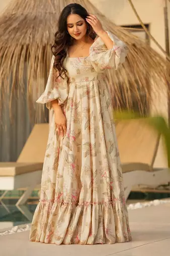 Cream color beautiful partywear attire for trendy looks