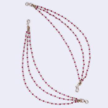 Lovely 3 string long chain red bead gold plated set of 2 ear-chain(kaanchain) for women 5