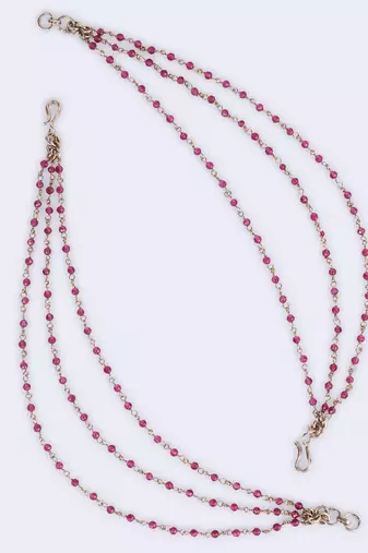 Lovely 3 string long chain red bead gold plated set of 2 ear-chain(kaanchain) for women