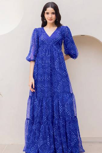 Blue color faux georgett beautiful girlie partywear ceremonial gown