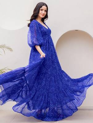 Blue color faux georgett beautiful partywear ceremonial gown 3