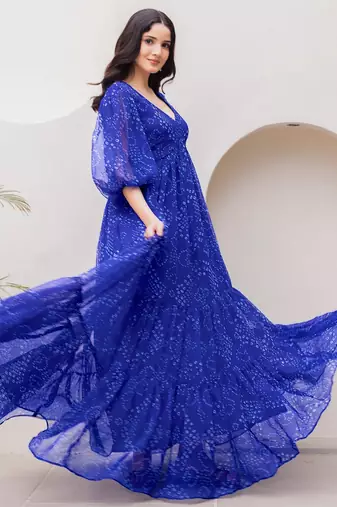 Blue color faux georgett beautiful partywear ceremonial gown