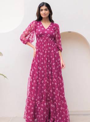 Magenta color faux georgett beautiful partywear ceremonial gown 1