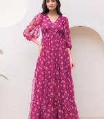 Magenta color faux georgett beautiful girlie partywear ceremonial gown