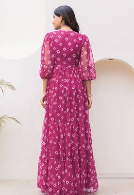 Magenta color faux georgett beautiful partywear ceremonial gown 2