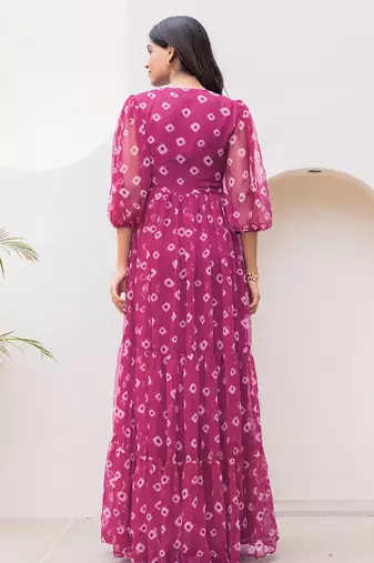 Magenta color faux georgett beautiful partywear ceremonial gown