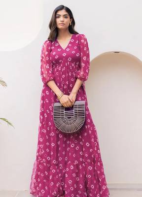 Magenta color faux georgett beautiful partywear ceremonial gown 3
