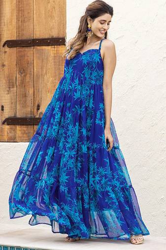 Blue color faux georgett beautiful girlie partywear ceremonial gown