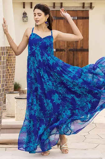 Blue color faux georgett beautiful partywear ceremonial gown