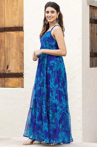 Blue color faux georgett beautiful partywear ceremonial gown