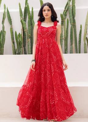 Red color faux georgett beautiful partywear ceremonial gown 1