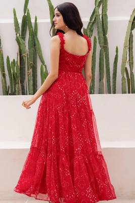 Red color faux georgett beautiful partywear ceremonial gown 2