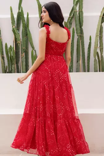 Red color faux georgett beautiful partywear ceremonial gown