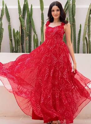 Red color faux georgett beautiful partywear ceremonial gown 3