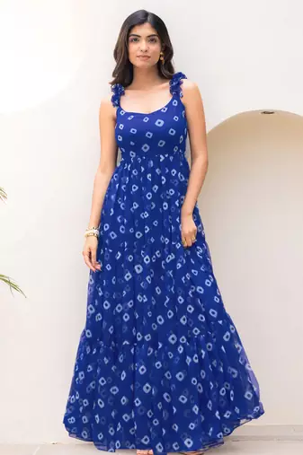 Blue color faux georgett beautiful girlie partywear ceremonial gown