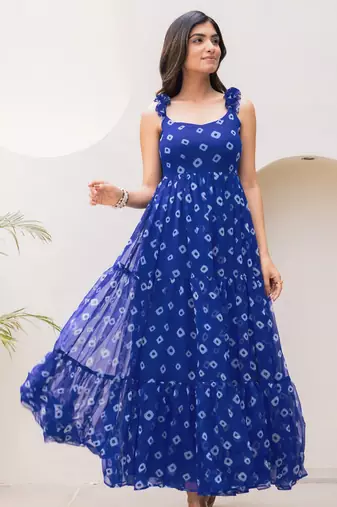 Blue color faux georgett beautiful partywear ceremonial gown