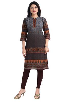 Grey color cotton slub digital printed formal kurta 1