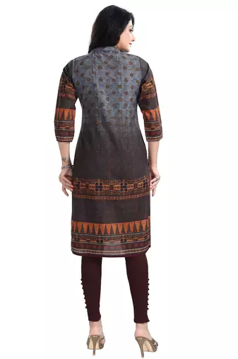 Grey color cotton slub digital printed formal kurta