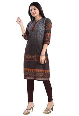 Grey color cotton slub digital printed formal kurta 3