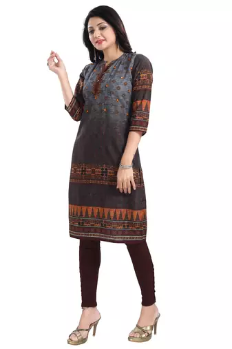Grey color cotton slub digital printed formal kurta