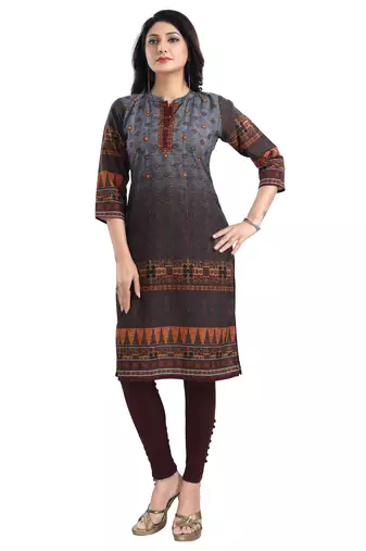 Grey color cotton slub digital printed formal kurta