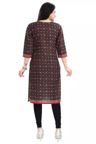 Black color cotton slub digital printed formal kurta