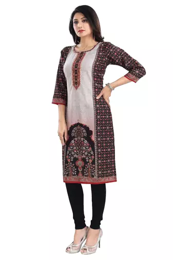 Black color cotton slub digital printed formal kurta