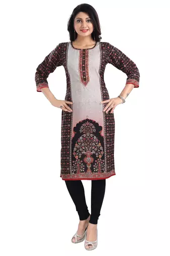 Black color cotton slub digital printed formal kurta