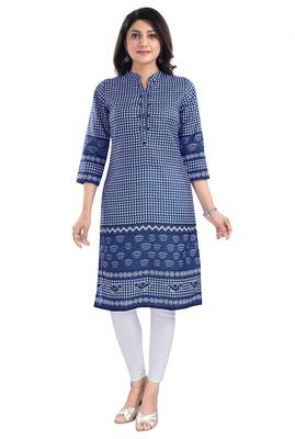 Blue color cotton slub digital printed formal kurta 1