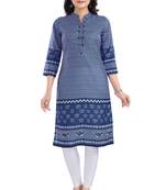 Blue color cotton slub fabric digital printed formal kurta
