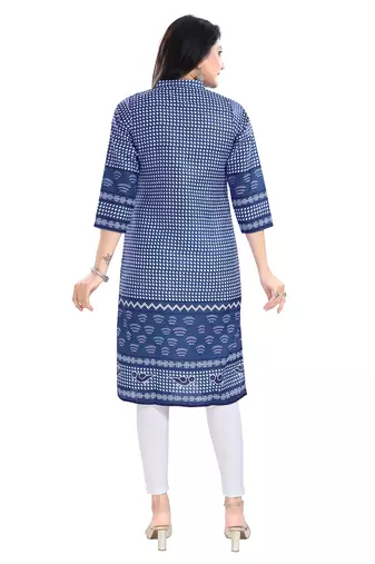 Blue color cotton slub digital printed formal kurta