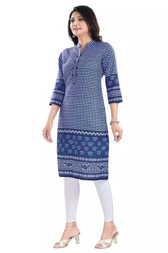 Blue color cotton slub digital printed formal kurta