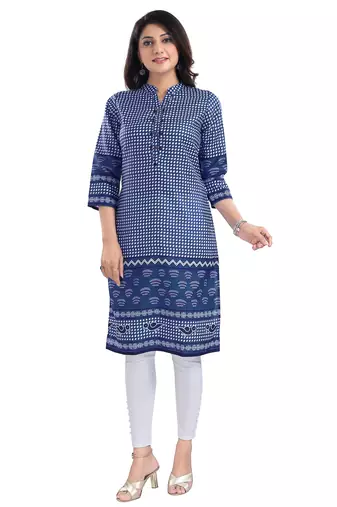 Blue color cotton slub digital printed formal kurta