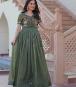 Green color silver crunchy fabric embroidered gown with koti