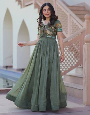 Green color silver crunchy embroidered gown with koti 5
