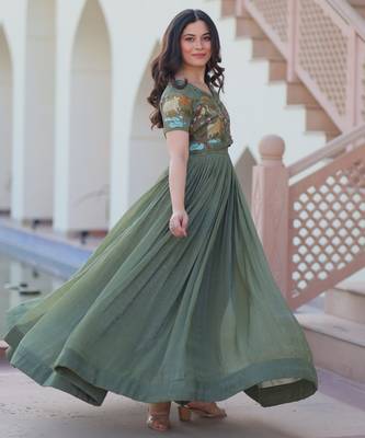 Green color silver crunchy embroidered gown with koti 6