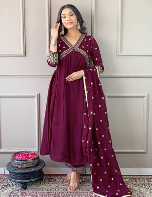 Wine color vichitra silk ceremonial wear embroidery kurta set 4