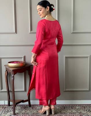 Gajri color bsy viscosee ceremonial wear embroidery with printed kurta set 2