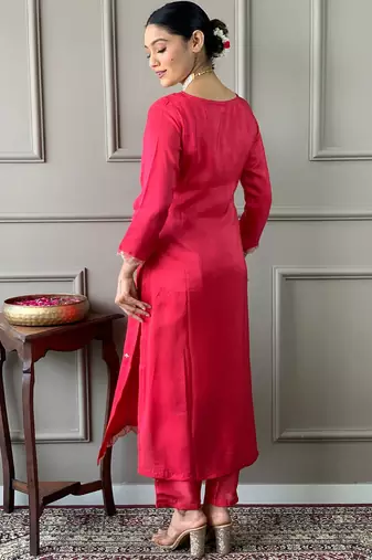 Gajri color bsy viscosee ceremonial wear embroidery with printed kurta set